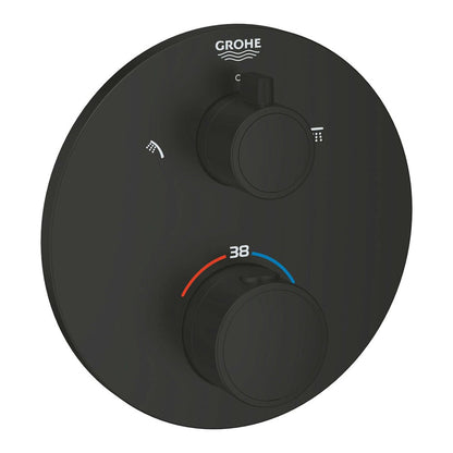 Вградена душ батерия с термостат Grohe Grohtherm 2 изхода черен мат кръгъл