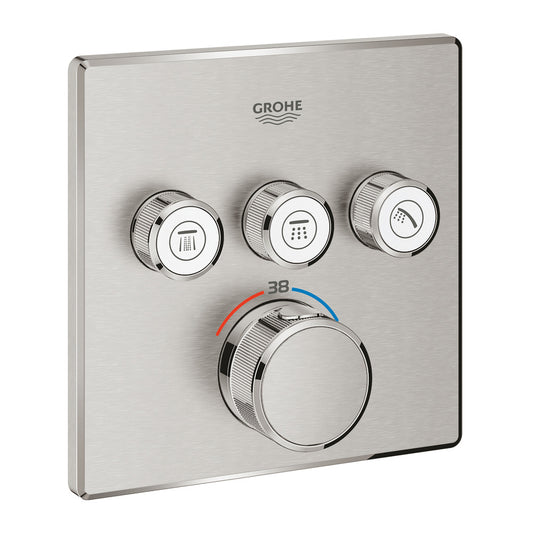 Grohe Grohtherm SmartControl Concealed Shower Valve 3 Outputs Supersteel Finish Without Built-in Body