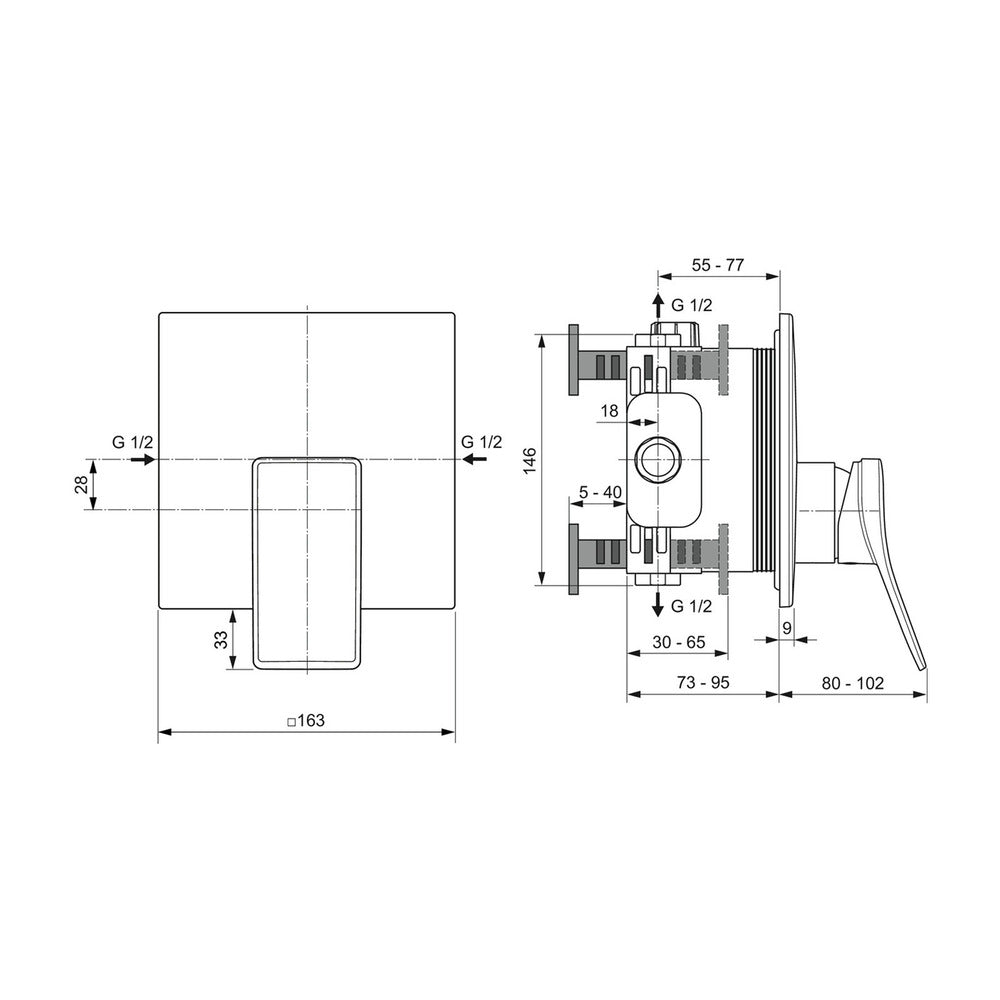 Вградена душ батерия Ideal Standard Atelier Conca в цвят Magnetic Grey, без вградена част.