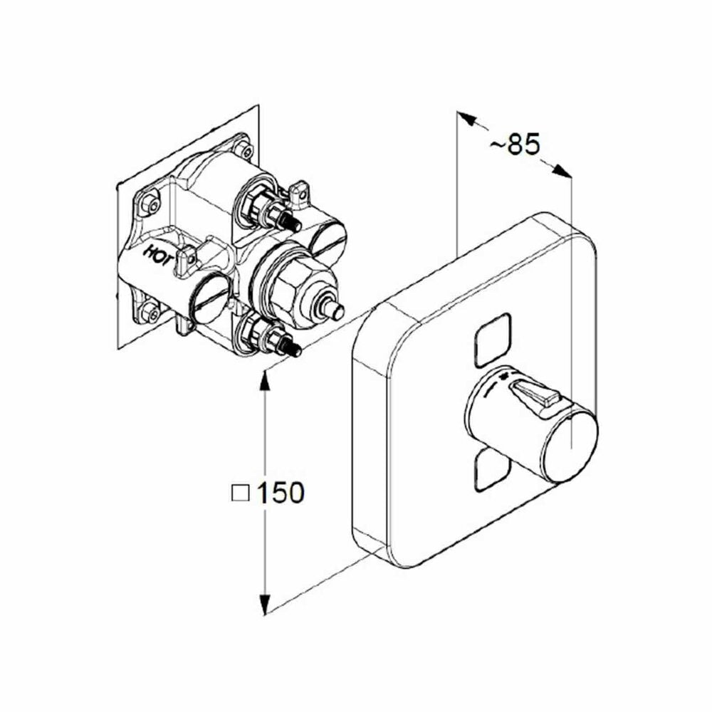 Kludi Push Thermostatic Concealed Shower Valve for 2 Consumers Chrome