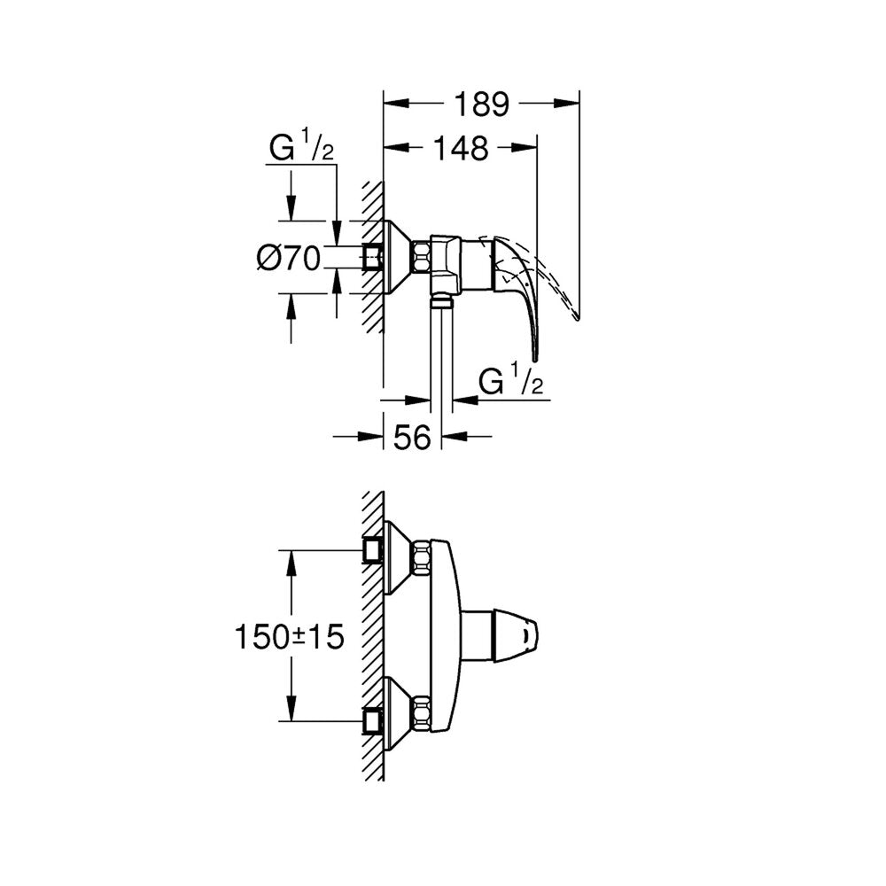 Смесител за душ с една ръкохватка Grohe Baucurve хром