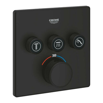 Черен матов душов кран Grohe Grohtherm SmartControl термостатичен квадратен 3 изхода