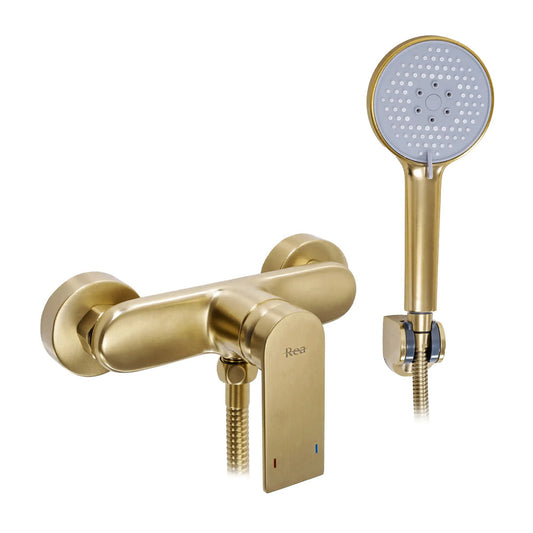 Rea Verso Shower Mixer in Brushed Gold with Shower Set