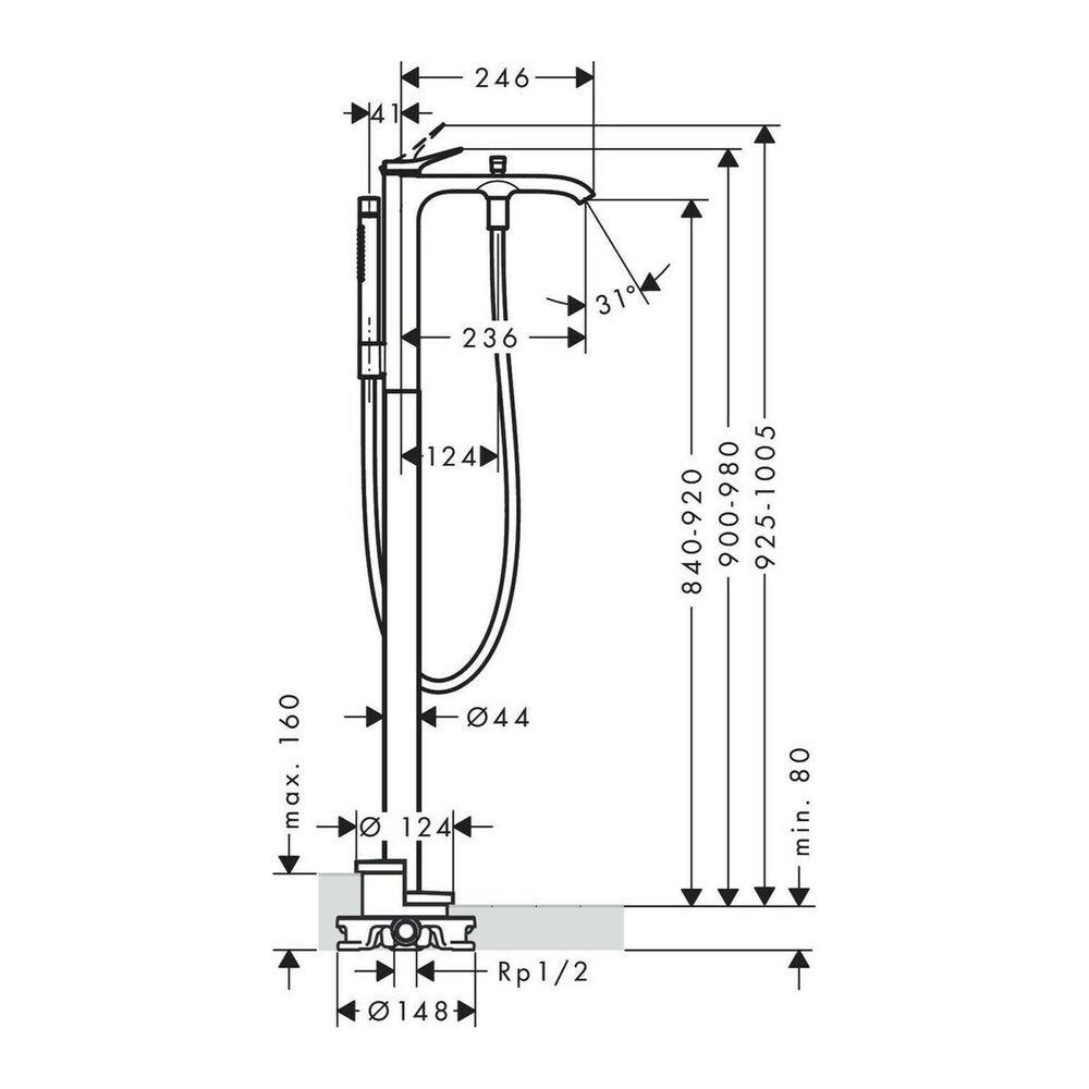Freestanding Bath-Shower Mixer Hansgrohe Vivenis Single-Lever Chrome