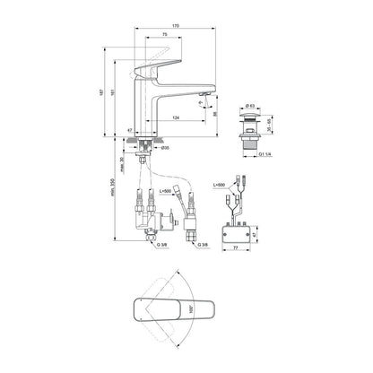 Електронна батерия за мивка Ideal Standard Ceraplan черен мат с Click-Clack клапан