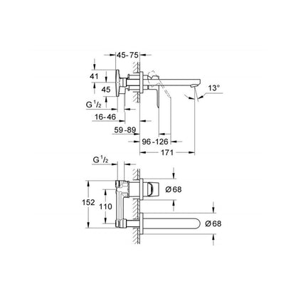 Смесител за вграждане Grohe BauEdge, хром, вградено тяло включено