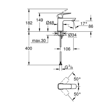 Смесител за мивка Grohe Cubeo S с един лост, матово черно покритие