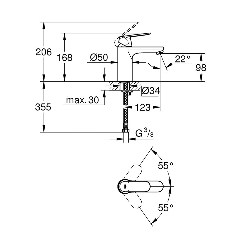 Смесител за мивка Grohe Eurosmart Cosmopolitan M монофункционален хром