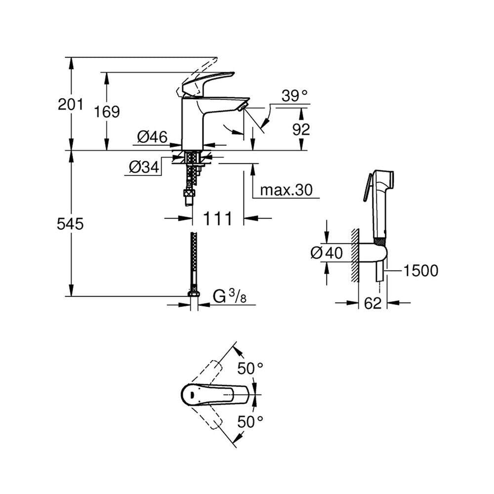 Grohe Eurosmart New S Sink Mixer with Hygienic Shower