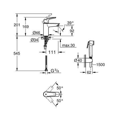 Grohe Eurosmart New S Sink Mixer with Hygienic Shower