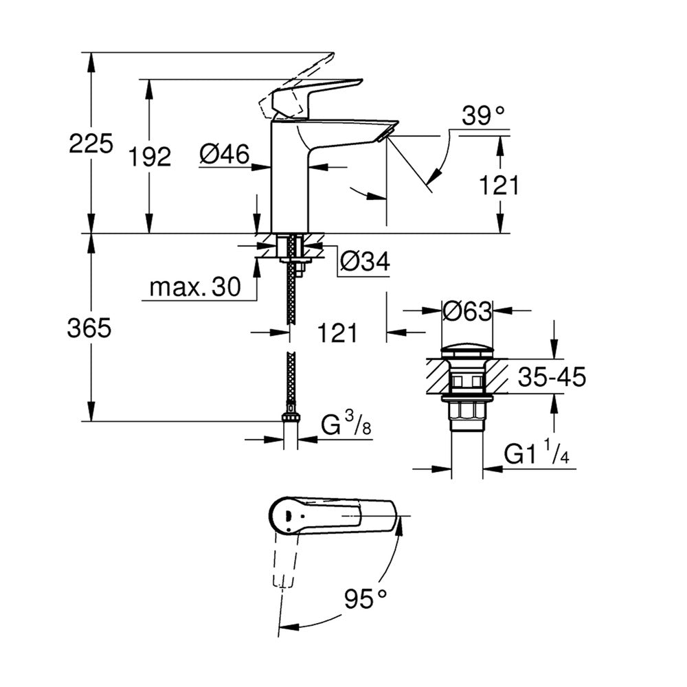 Смесител за мивка Grohe Start M хром гланц с клапан Push-Open