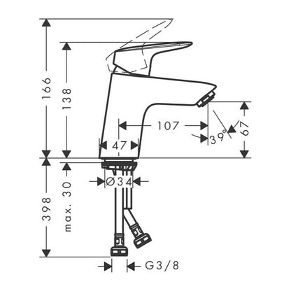 Hansgrohe Logis 70 Basin Mixer with Push-Open Valve Chrome