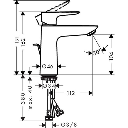 Hansgrohe Talis E 110 Basin Mixer with White Matte Pop-Up Waste