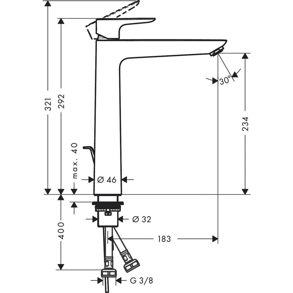 High Basin Mixer Hansgrohe Talis E 240 with Matte Black Pop-Up Waste