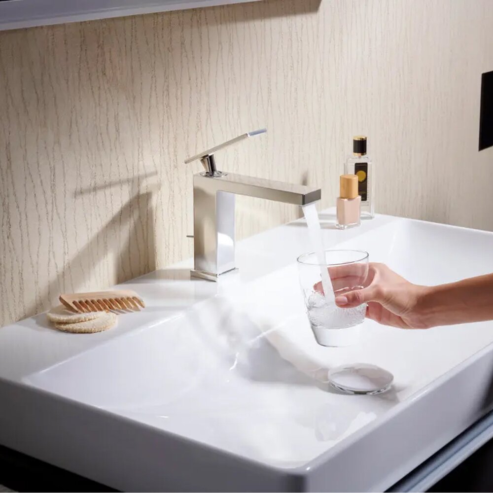 Смесител за мивка Hansgrohe Tecturis E EcoSmart+ с хромирано покритие и Pop-Up механизъм