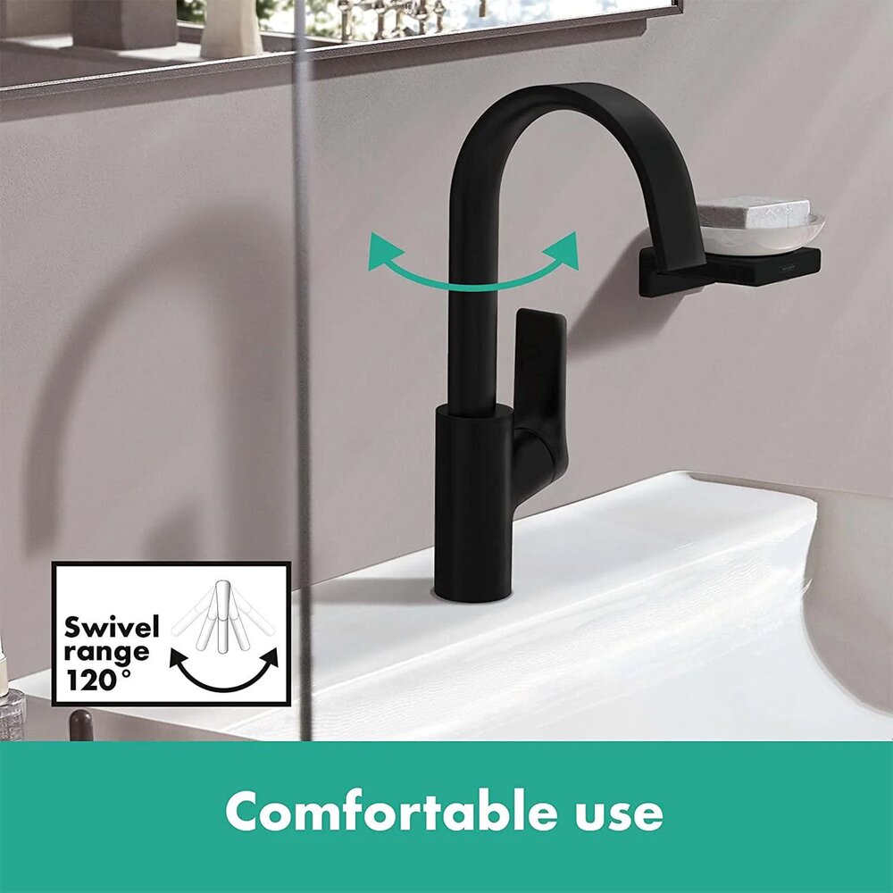 Смесител за мивка Hansgrohe Vivenis 210 с един лост черен мат с Pop-Up клапа