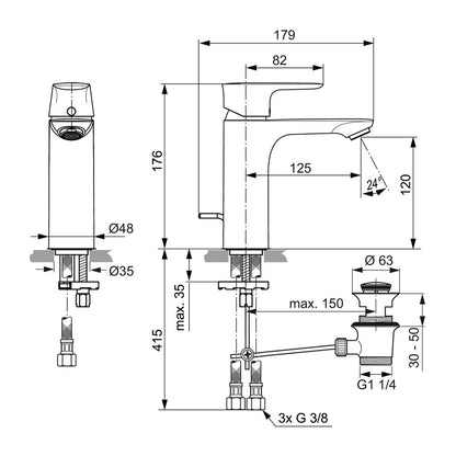 Ideal Standard Connect Air Grande Basin Mixer for Low Pressure Brushed Gold with Waste