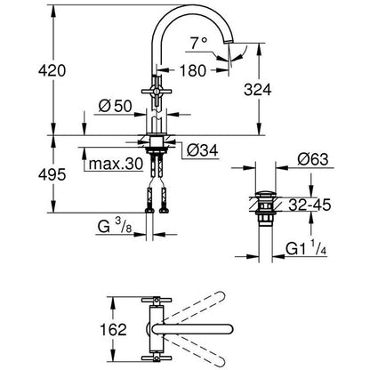 Висока батерия за умивалник Grohe Atrio XL с двоен контрол, хром