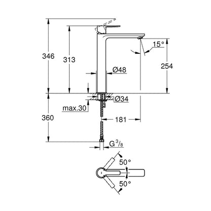 Grohe Lineare XL High Basin Mixer in Brushed Anthracite Hard Graphite