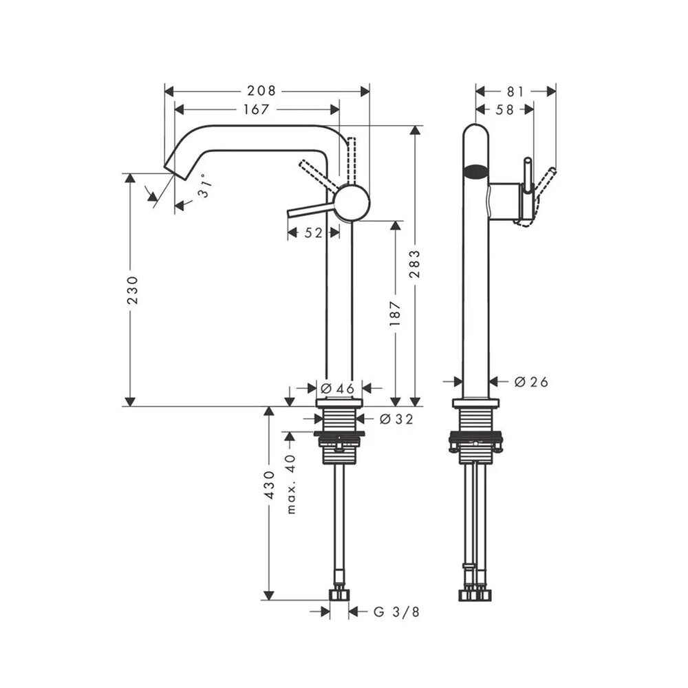 Висок смесител за мивка Hansgrohe Tecturis S EcoSmart+ 240 Fine CoolStart хром