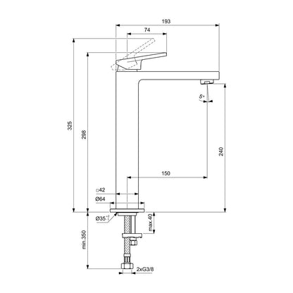 Висока батерия за мивка Ideal Standard Atelier Extra сребристо Silver Storm