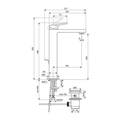 Ideal Standard Atelier Extra High Chrome Basin Mixer with Pop-Up Waste