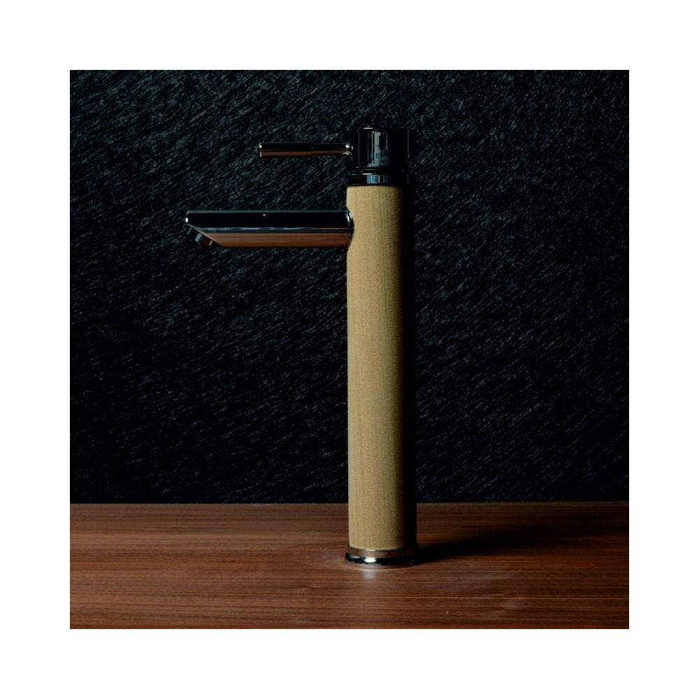 High Basin Mixer Inter Ceramic Single-Handle Chrome-Wood Finish