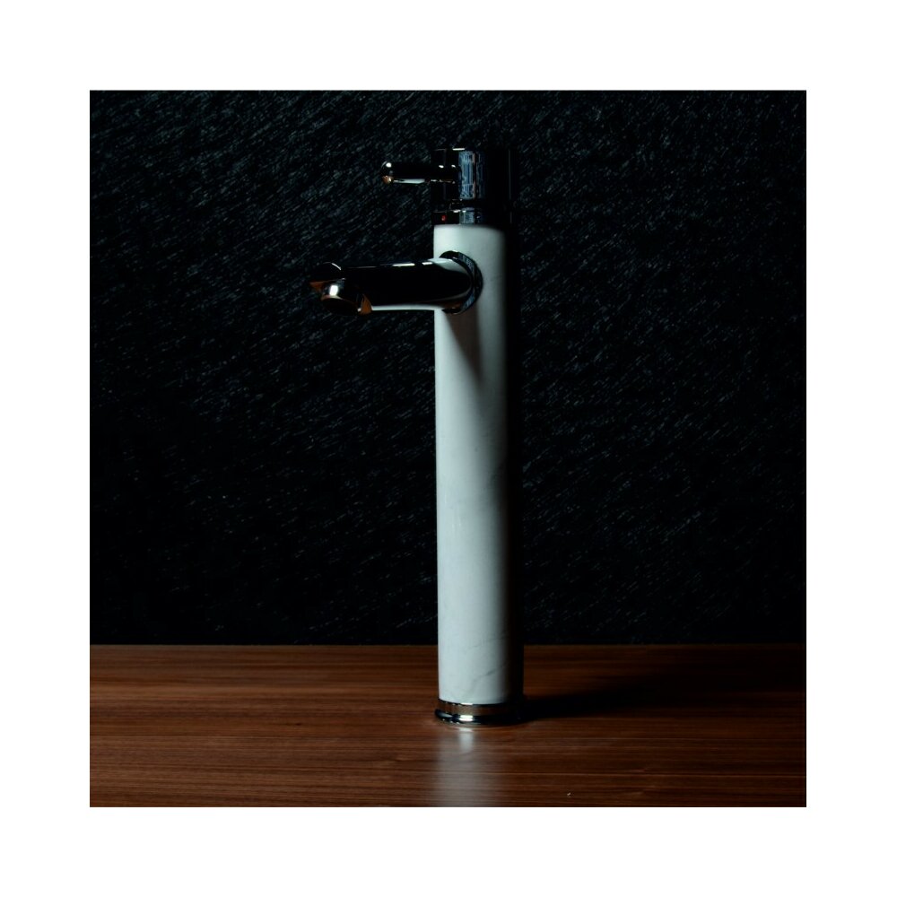 High Basin Mixer Inter Ceramic Single-Handle Chrome-White Natural Stone Finish