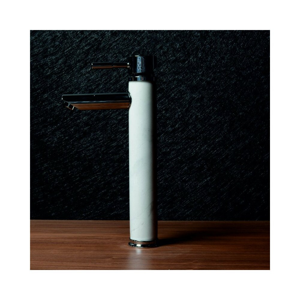 High Basin Mixer Inter Ceramic Single-Handle Chrome-White Natural Stone Finish