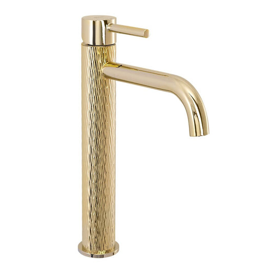 Rea Lungo Art High Basin Mixer in Glossy Gold