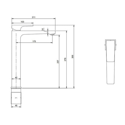 Висок смесител за мивка Villeroy&Boch Architectura Square черен мат с Push-Open вентил