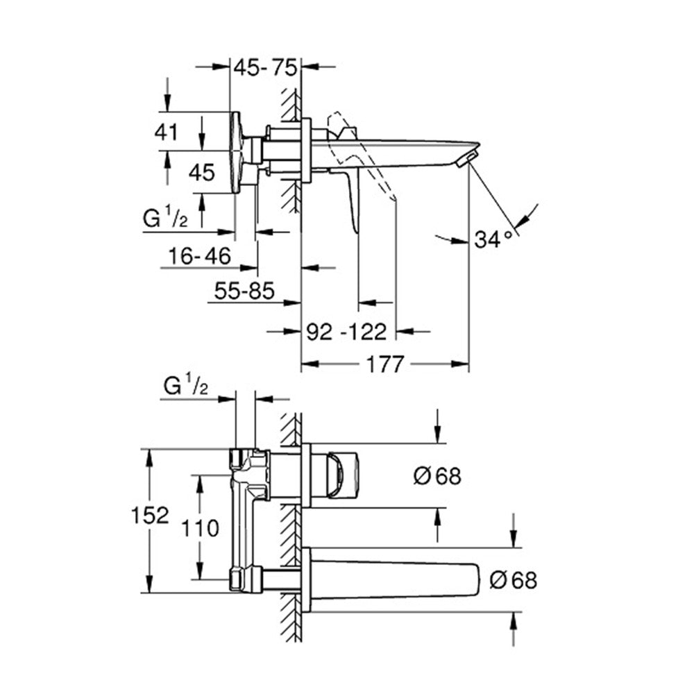Grohe BauEdge Built-in Basin Mixer Chrome with Built-in Body Included