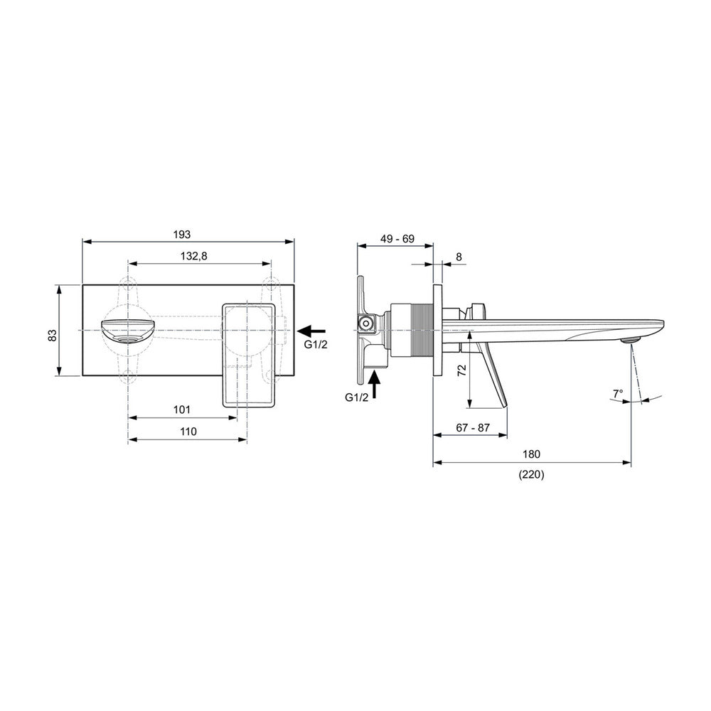 Built-in Basin Mixer Ideal Standard Atelier Conca 180 Brushed Gold without Concealed Body