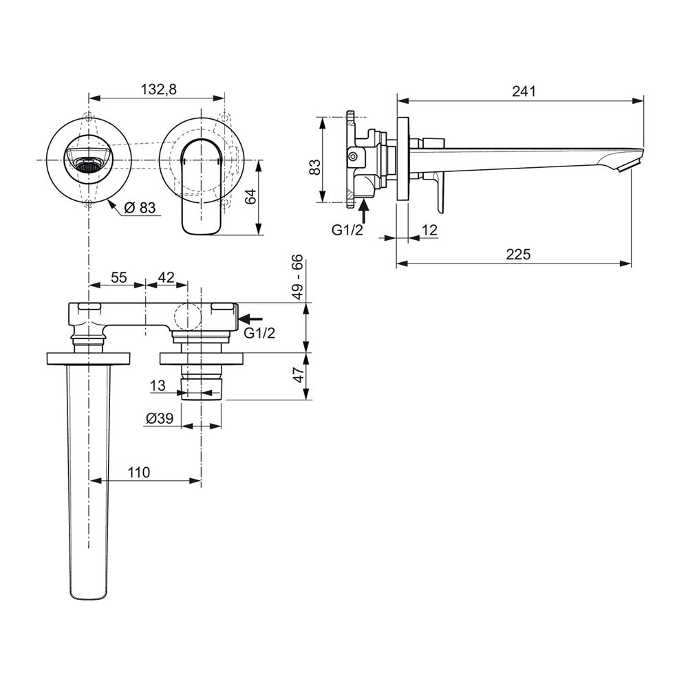 Вградена батерия за мивка Ideal Standard Connect Air 23 см злато