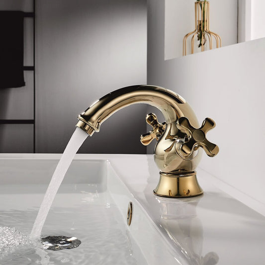 Basin Mixer Inter Ceramic Algara Double-Handle Glossy Gold