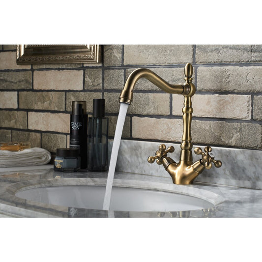 Basin Mixer Inter Ceramic Algara Double-Handle Brushed Bronze Swivel Spout