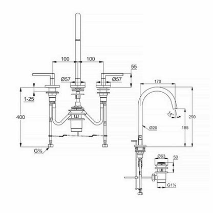 Смесител за мивка Kludi Nova Fonte Puristic хром 3 елемента
