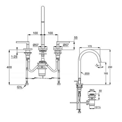 Батерия за мивка Kludi Nova Fonte Puristic черно мат 3 елемента
