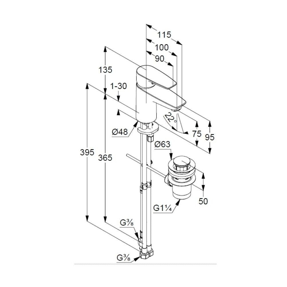 Kludi Pure&Solid 75 Low Pressure Basin Mixer with Metal Vent