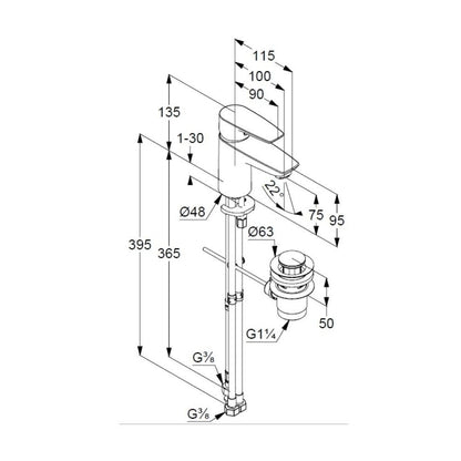 Kludi Pure&Solid 75 Low Pressure Basin Mixer with Metal Vent