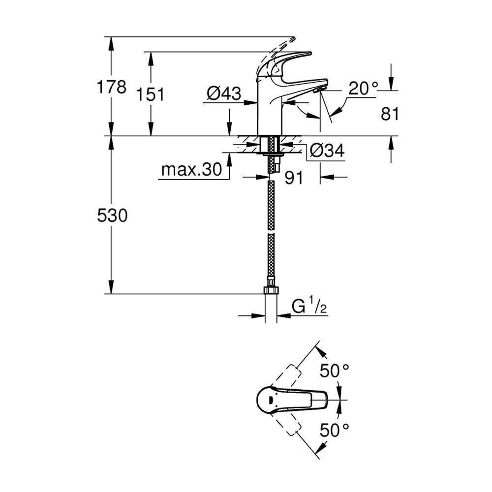 Смесител за мивка с една ръкохватка Grohe Baucurve хром