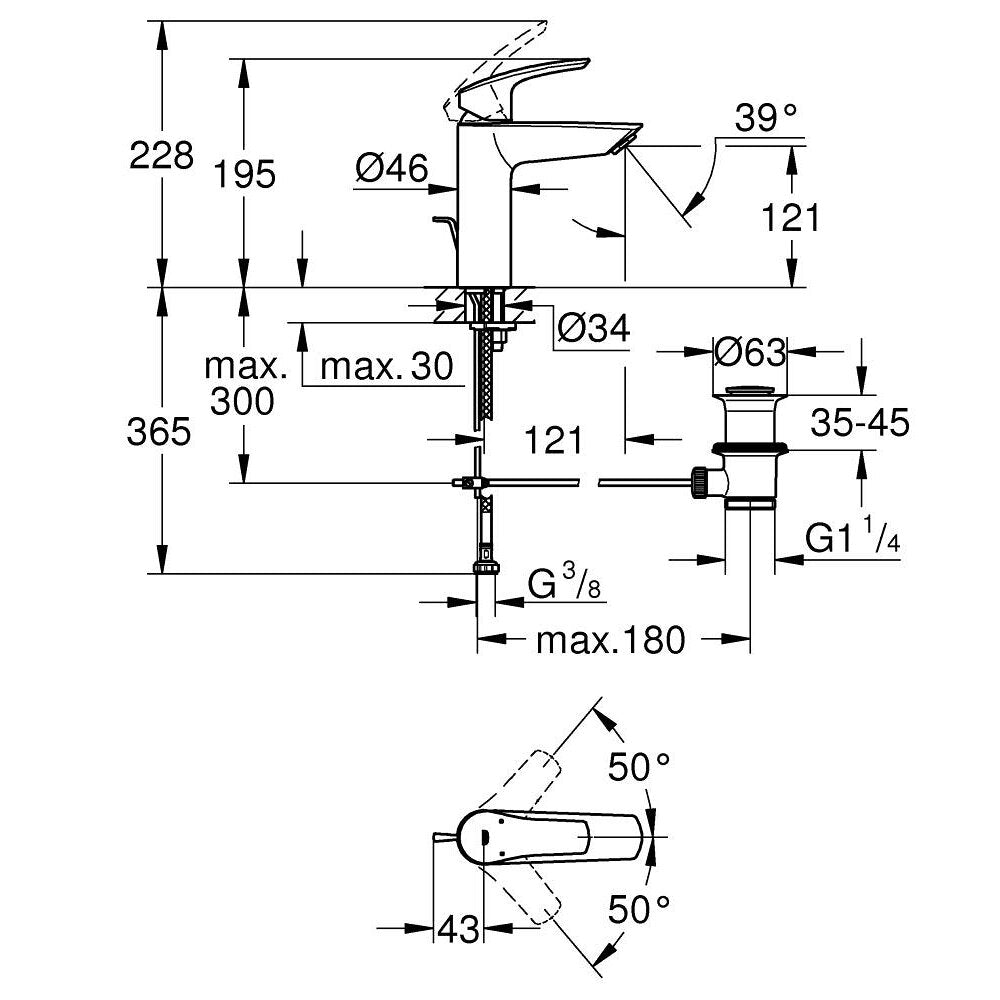 Черна матова смесителна батерия за мивка Grohe Eurosmart New M