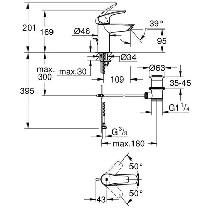 Смесител за мивка с един лост, матово черно, Grohe Eurosmart New S