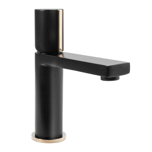 Rea Icon Matte Black Basin Mixer with Gold Detail