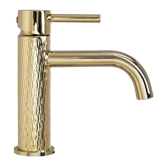 Rea Lungo Striped Sink Mixer in Glossy Gold