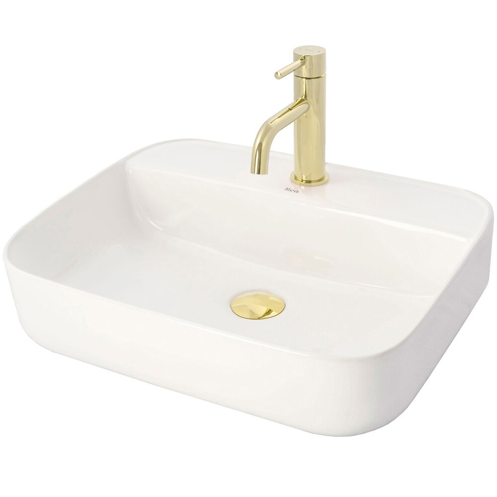 Rea Lungo Glossy Gold Basin Mixer