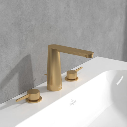 Смесител за мивка Villeroy&Boch Conum с двойно управление златно матово с Pop-Up вентил
