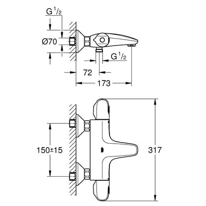 Термостатна батерия за черна матова вана Grohe Grohtherm 1000