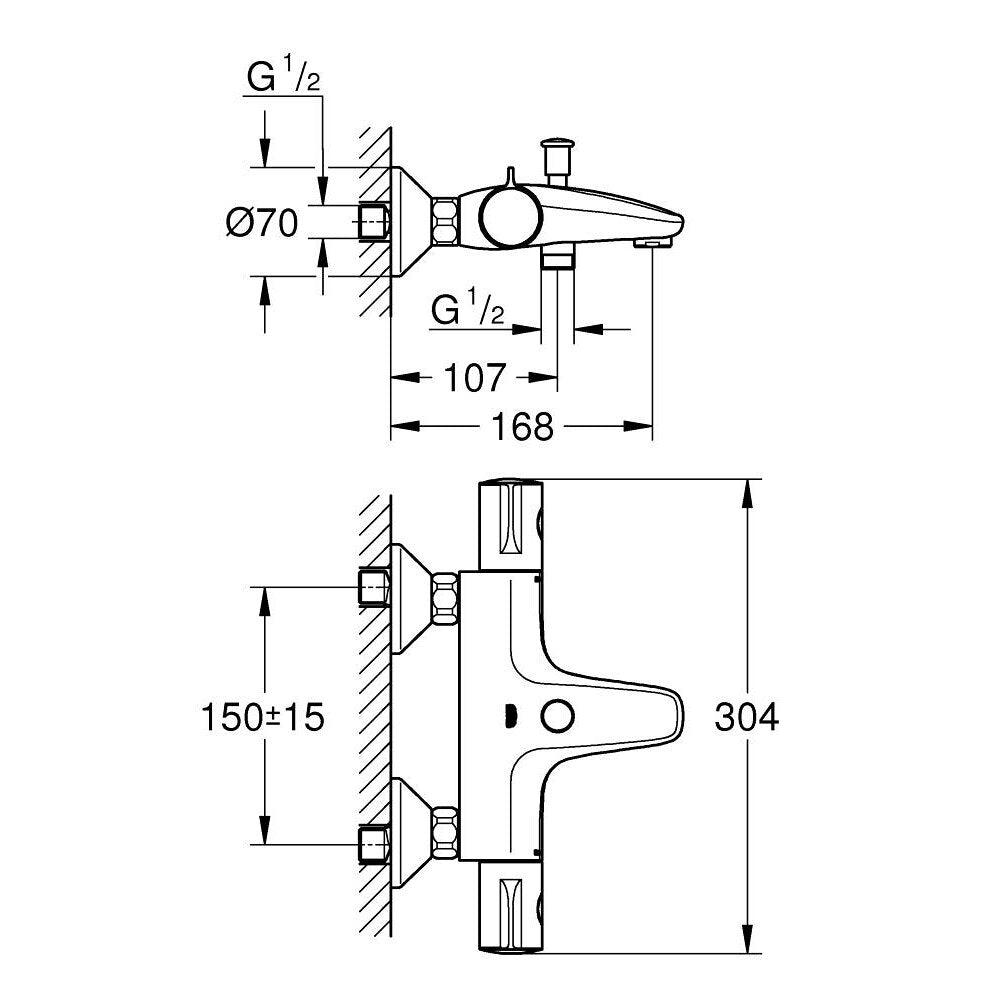Термостатна батерия за вана черен мат Grohe Grohtherm 800