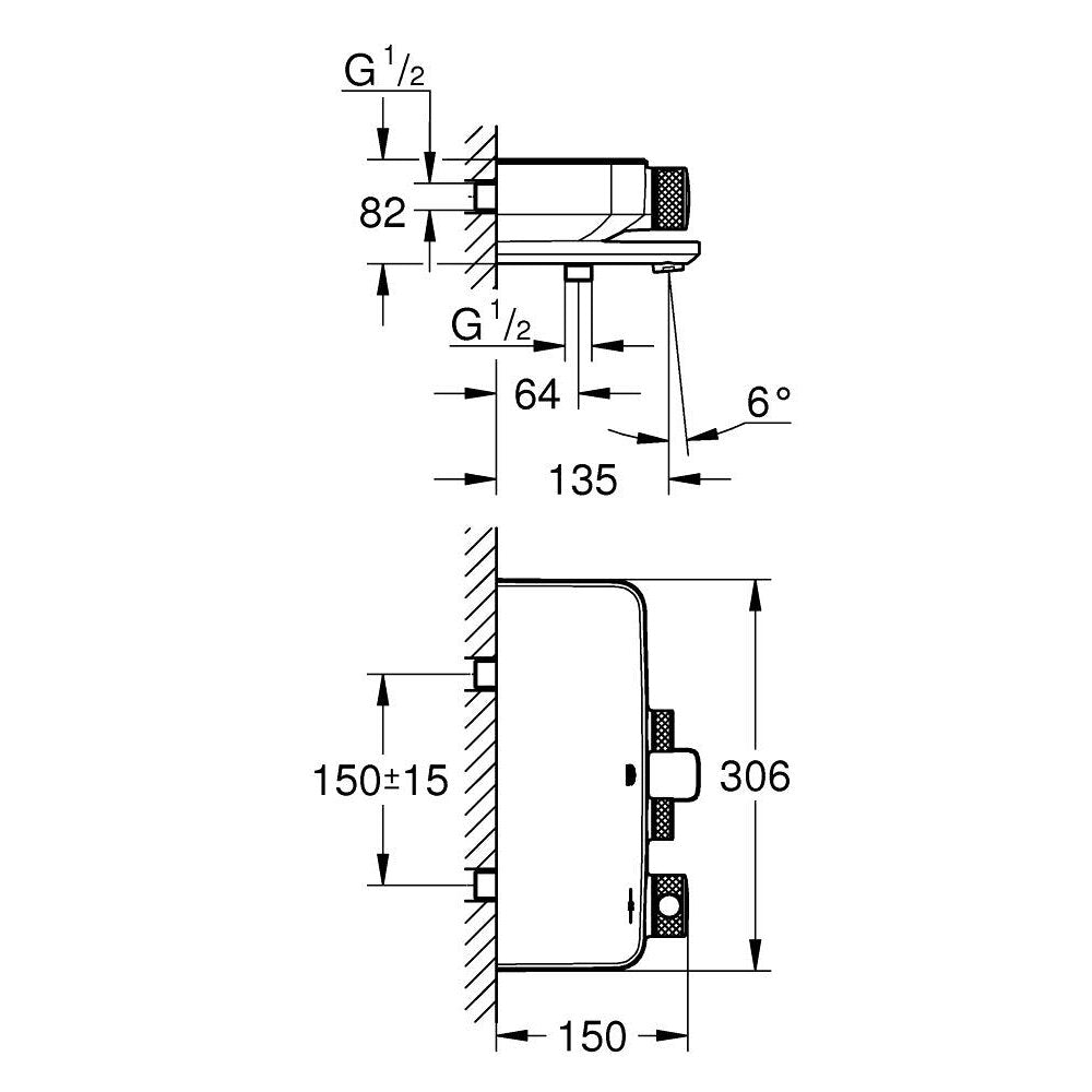Термостатна батерия за вана черен мат Grohe Grohtherm SmartControl